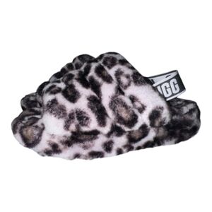 Ugg Fluff Yeah Slide in Panther Print Stormy Grey 7 Open Toe Elastic Back